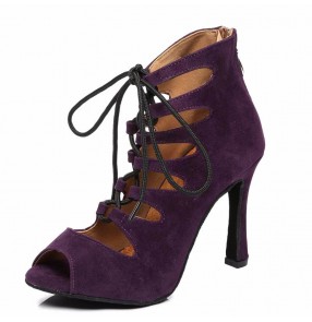 Women girls red purple black velvet latin ballroom dance shoes Professional Latin performance shoes adult  high top soft sole salsa ballroom dance shoes